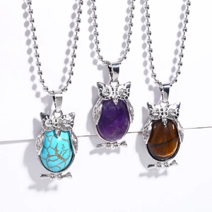 Vintage Owl Pendant Necklace Copper Crystal Stone Animal Jewelry Punk Style For Women