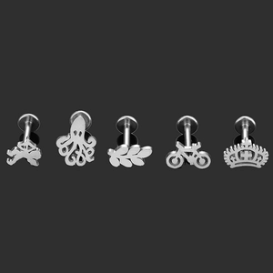 Set de bijoux de corps en acier avec motifs ange, poulpe, feuille, vélo et couronne