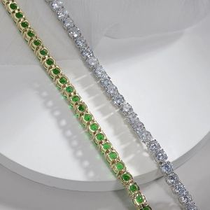 Elegant 18K gold plated tennis bracelets with emerald green and clear zircon stones