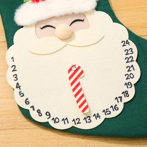 Christmas countdown calendar stocking with Santa face and rotating pointer on green felt