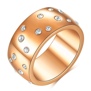 Minimalist 10MM rose gold stainless steel ring with scattered star-set cubic zirconia