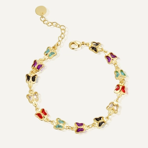 Colorful Butterfly Bracelet 18K Gold Plated Brass With Multicolored Acrylic Inlay Adjustable Jewelry For Women Girls