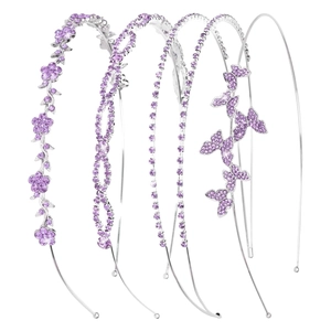 Vijfdelige bruidshaarbandset met paarse kristallen en bloemmotieven van strass-steentjes