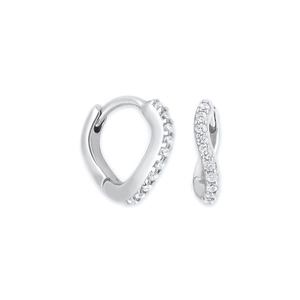 S925 silver needle curved hoop earrings with sparkling cubic zirconia in silver finish