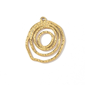 Detail view of a gold-plated flower clover pendant with a unique hammered metal texture