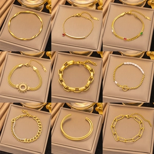Stainless Steel Bracelet Bangle For Women Gold Plated Heart Butterfly Zircon Charm Adjustable Jewelry