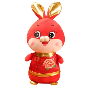 Peluche di coniglio zodiacale del Capodanno cinese rosso festivo con ricamo dorato