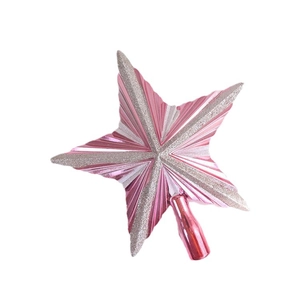 Cimier de sapin de Noël en forme d'étoile rose et argentée avec des paillettes brillantes