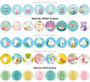 Detail of 3.8cm Happy Easter stickers featuring colorful bunnies and holiday eggs