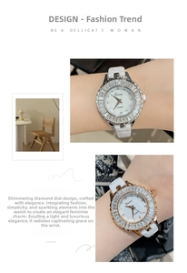 Detail of luxury ceramic strap quartz watches with rhinestone bezel in silver and rose gold