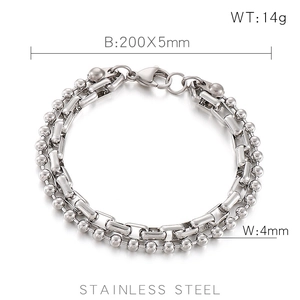 Detailed size measurement of silver double layer stainless steel chain bracelet with 14g weight