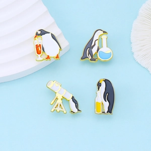 Cute Penguin Enamel Brooch Pins Science Telescope Animal Badge Accessories For Clothes Backpacks Gifts