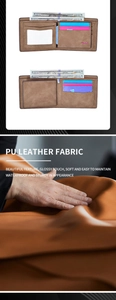 Detailansicht der braunen PU-Leder-Herrenbrieftasche mit Kartenfächern und ID-Fenster