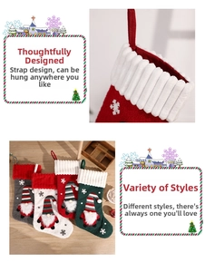 Detail of Christmas stockings with gnome plush dolls, snowflake embroidery and hanging loops