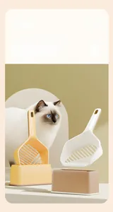 Cat litter scoop and storage base set with large sifting holes for easy cleaning