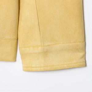 Women's faux suede jacket in mustard yellow featuring single-breasted buttons and pockets