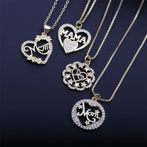 Copper Heart Mom MAMA Letter Box Chain Pendant Necklace With Zircon Inlay Gold Plated Jewelry For Women Mothers Day Gift