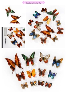 Detailed 3D lifelike PVC butterfly stickers for wall and home decor in vibrant colors