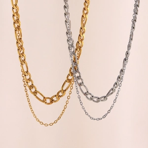 Minimalist Layered Necklace Stainless Steel 18K Gold Plated Figaro And Rolo Chain Jewelry For Women Temperament Gift
