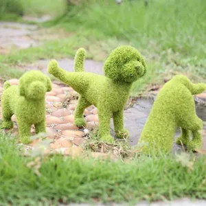 Three-piece green flocked moss dog statues for outdoor garden lawn and patio decor