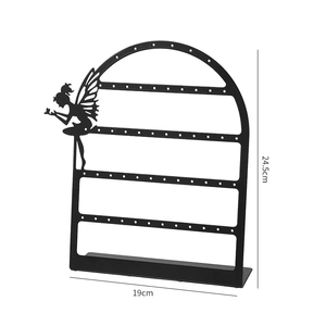 Foldable 56-hole black metal earring organizer rack with fairy silhouette 24.5cm tall