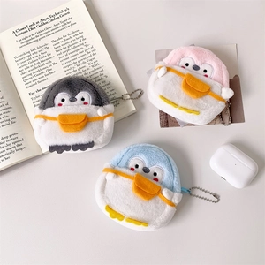 Plush penguin coin purses in grey, pink, and blue with chains for kids' gifts