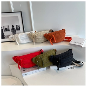 Detailed collection of colorful nylon canvas chest bags with embroidered lettering