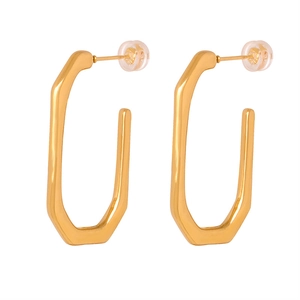 Minimalist 18K gold plated geometric hexagonal drop earrings with silicone backings