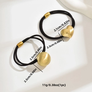 Vintage metal heart and round ball hair ties set with dimensions and weight specs
