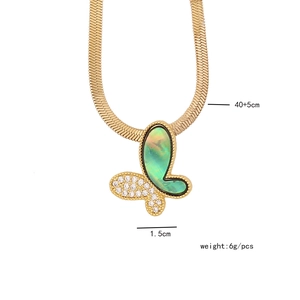 Detail of gold butterfly necklace with dimensions showing 40+5cm chain and 1.5cm pendant