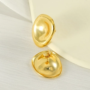 Minimalist 18K gold plated irregular oval earrings with mirror finish on silk base