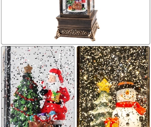 Vues détaillées de la lanterne de Noël en bronze avec Père Noël et paillettes d'argent