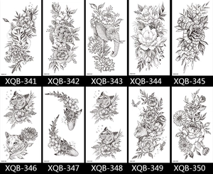 Selection of 10 black and white sketch floral and animal temporary tattoo stickers