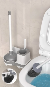 Set scopino per WC e stantuffo tre in uno con base di supporto per pulizia bagno