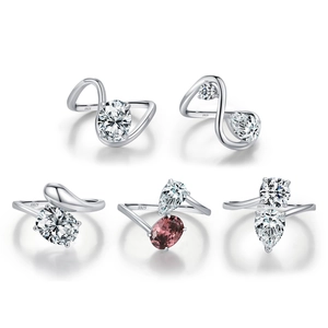 S925 sterling silver geometric rings set with irregular lines and teardrop zirconia