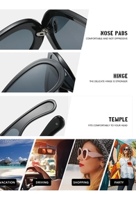 Detail of ergonomic nose pads, reinforced metal hinges, and sleek black Y2K sunglasses arms