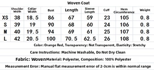 Detailed size chart for orange plaid tweed blazer with double-breasted button design
