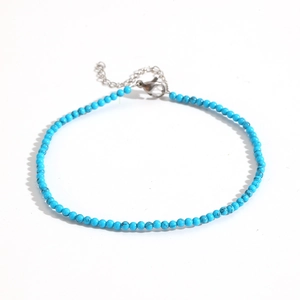 Minimalist turquoise bead anklet with stainless steel lobster clasp and silver extension chain