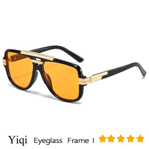 Retro pilot square sunglasses with black and gold frame and orange tinted lenses