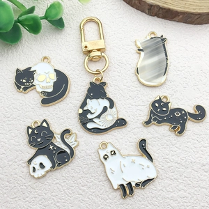 6pcs Halloween black cat and skull alloy enamel charms for DIY jewelry making