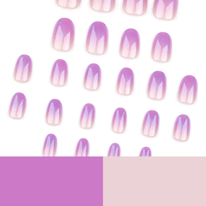 French minimalist purple gradient short round press-on nails with sparkling glitter finish