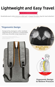 Ergonomic S-shaped shoulder straps and breathable honeycomb mesh padding of the grey backpack