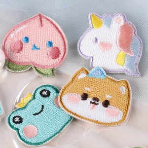 Cute cartoon animal embroidery patches set with peach, unicorn, shiba inu and frog
