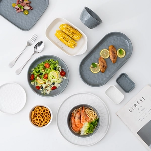 Minimalist French style ceramic dinnerware set with textured hammer patterns and elegant matte finish