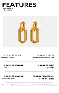 Detail view of 18K gold plated oval earrings with spiral texture and size specifications