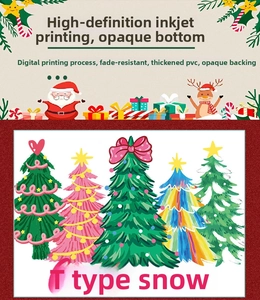 Détail de stickers de Noël en PVC pour vitres avec motif Let it snow et sapins colorés