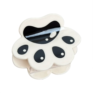 Cute cream cat paw hair claw clip with black dots and transparent teeth for women
