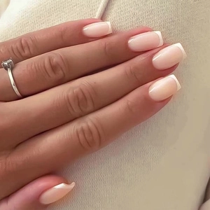French Tip Press On Nails Naked Pink White Square Shape Detachable Elegant Sweet Manicure For Women