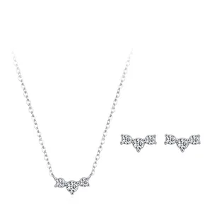 S925 Sterling Silver Zirconia Jewelry Set Cute Candy Style Three Stones Earrings And Necklace For Women Minimalist Fashion Accessories