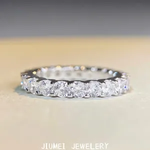 925 Sterling Silver Moissanite Eternity Ring For Women Round Cut Full Row Rhinestone Wedding Band Anniversary Fashion Jewelry